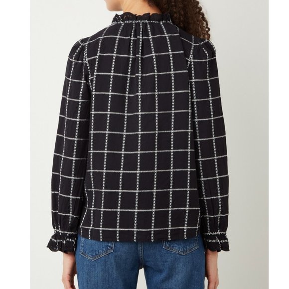 Ba&Sh  Patsy Ruffle Cotton/Linen Plaid Blouse Black & White Size XS - Picture 4 of 10